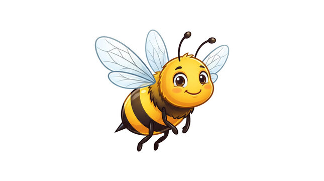 A friendly, cartoon bee character smiling. Vibrant yellow and black striped insect with delicate wings, perfect for children projects, nature designs, and playful branding.