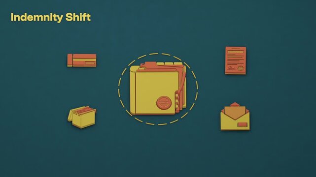 After indemnity settles a claim, the subrogation notice takes focus as the insurer assumes recovery rights to pursue the liable third party. Flat 3D style with an English title card.