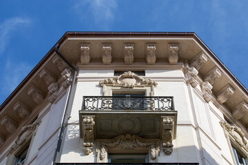 Classic historic building balcony and facade detail in central Lugano Switzerland © Marlon