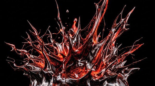 Dynamic red liquid splash with fiery molten lava texture and high contrast glowing light on dark background lava effect fire abstract