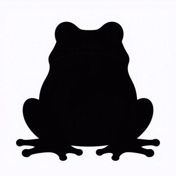 Black silhouette of a frog sitting against a light background  