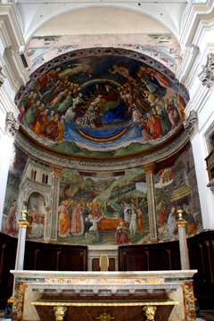 SPOLETO, ITALY - FEBRUARY 7, 2017: Apse frescoes depicting the Life of the Virgin inside the Spoleto Cathedral. Designed and largely painted by the Renaissance master Filippo Lippi between 1467-1469