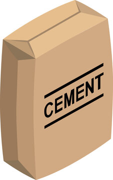 Isometric cement bag illustration for construction materials, building supplies, masonry work, renovation projects, hardware stores and industrial design