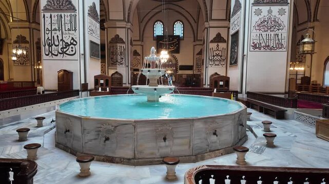 A view of the historic Grand Mosque in the city of Bursa, Turkey. It is one of the country's most important mosques.