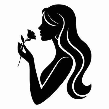 Woman Profile Smelling a Small Flower Wearing a Hoop Earring graphic