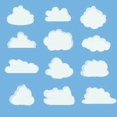 Obraz premium Cute White Cloud Set on Blue Background,set of clouds on blue background