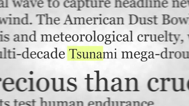 Tsunami disaster, massive ocean wave approaching coastal areas, natural disaster, emergency and climate change concept