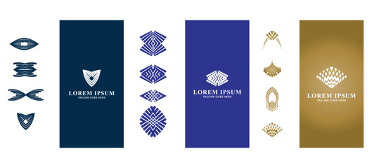 Obraz premium Set of minimalist geometric logo templates with abstract line art symbols