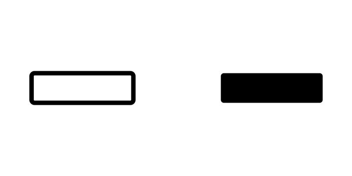 Black rectangular minus sign icons with outline and solid fill style