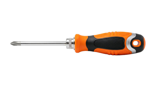 Professional Phillips head screwdriver with orange ergonomic handle, steel crosshead manual hand tool, hardware equipment for home repair and DIY