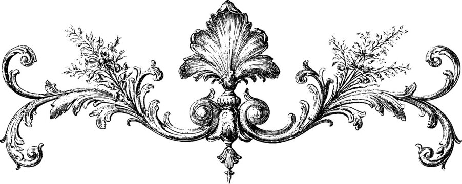 Antique engraved cartouche ornament decorative flourish isolated on white background vintage frame element for label border header and invitation design
