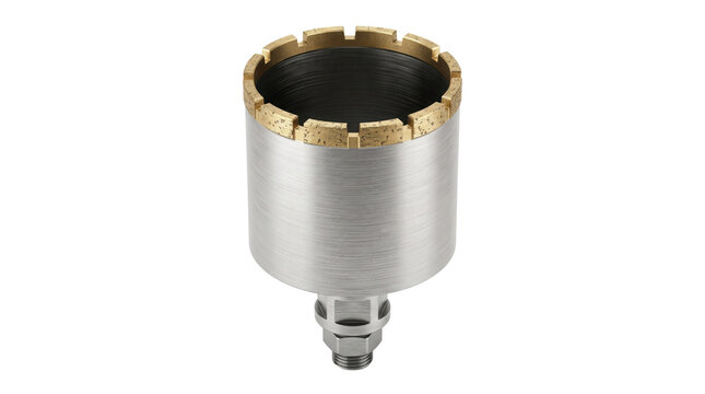 Industrial diamond core drill bit, professional masonry hole saw for concrete and stone, metal drilling tool on white background