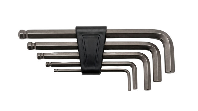 Industrial hex key set, professional allen wrench collection in black holder, steel hex head tools for mechanical repair and assembly