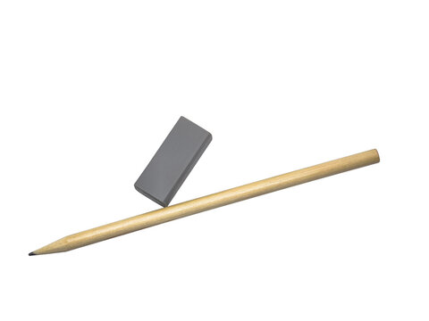 Sharpened wooden pencil with grey rubber eraser isolated on transparent background
