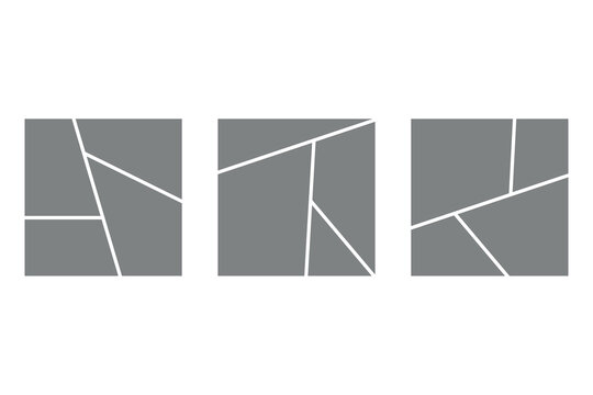 Set of three square photo collage frames with geometric segments and modern layout