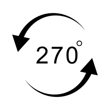 Black 270 degree rotation sign icon with circular arrows showing turn direction