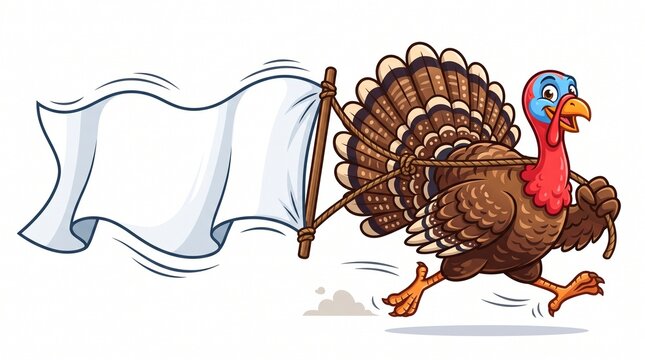 turkey cartoon running with blank sign