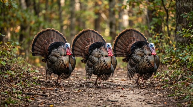 Three  Turkeys (jakes) Strutting