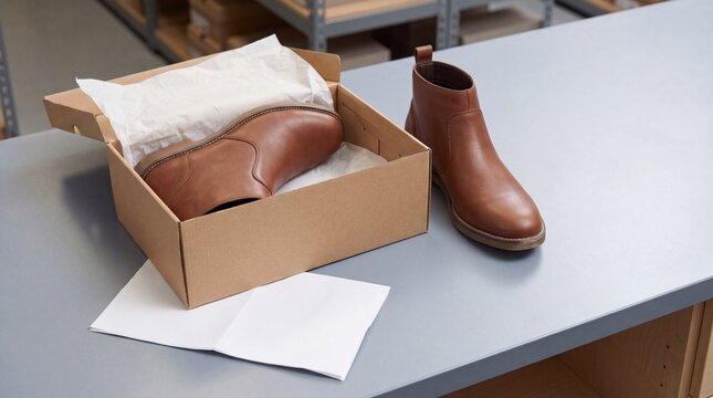 Ankle Boots Repacked in a Shoe Box at a Returns Counter