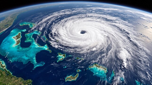 Hurricane Swirling Over Ocean Viewed from Space Orbit