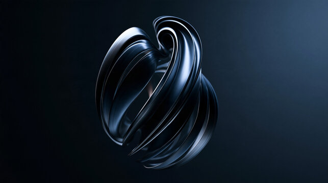Abstract Futuristic Metallic Swirl 3D Render on Dark Background