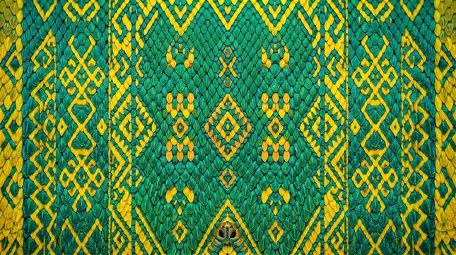 Green and Yellow Tribal Pattern on Snakeskin Texture