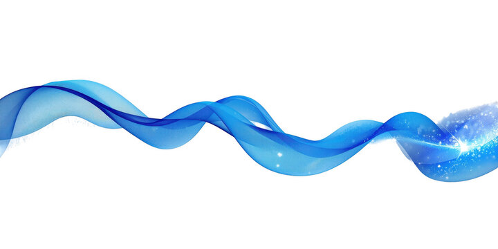 Abstract flowing blue wave of light particles and smoke trails isolated on a black background, for digital isolated on a transparent background