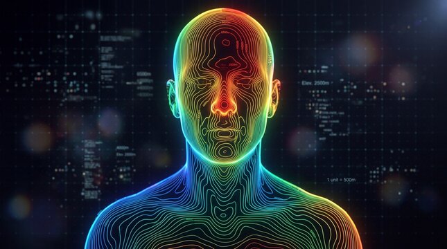 Artificial Intelligence Digital Human Face with Biometric Data