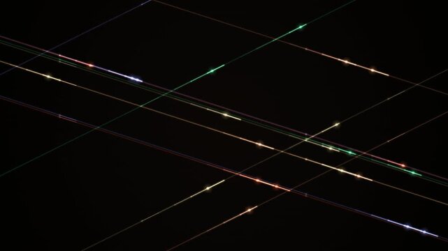Glowing colorful lines intersect against a deep black background.