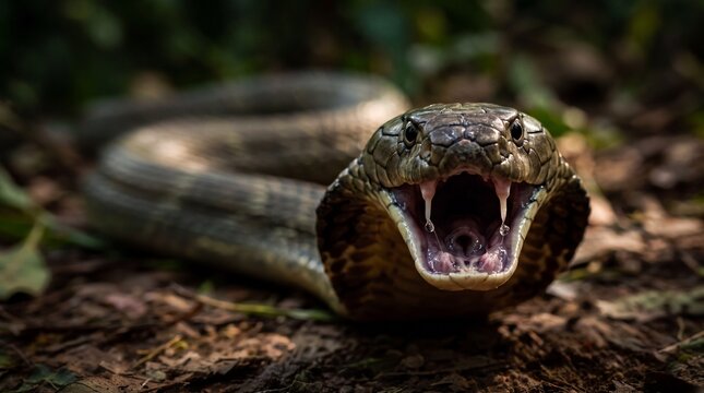 Cobra Snake with Open Mouth and Fangs Ready to Strike