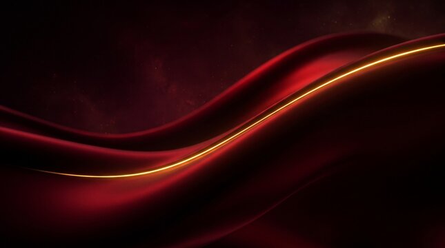 Abstract Red Luxury Wave Background with Glowing Golden Line