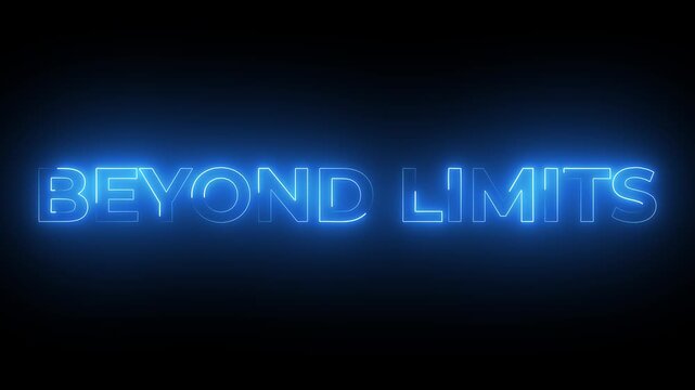Neon blue illuminated text reading beyond limits on dark background for motivational branding