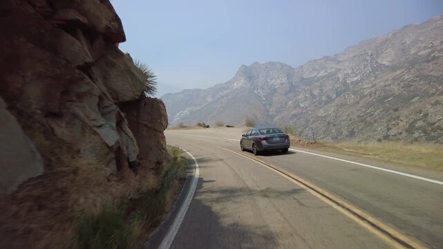 Kings Canyon Scenic Byway East Section 38 Eastbound MultiCam Rear View Driving Plate California USA