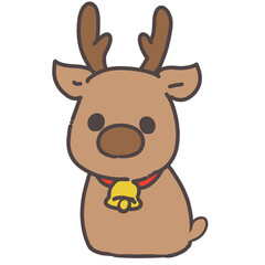 Reindeer with a bell illustration. Hand drawn cute Christmas animal sitting isolated on white background. © にゃむ