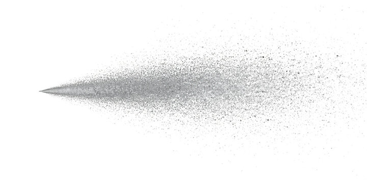 Fine white powder spray ejecting from nozzle against dark background, for industrial or, cosmetic product use isolated on a transparent background
