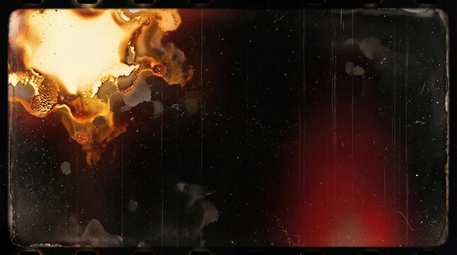 Aged film texture with light leaks and dust particles on a dark background