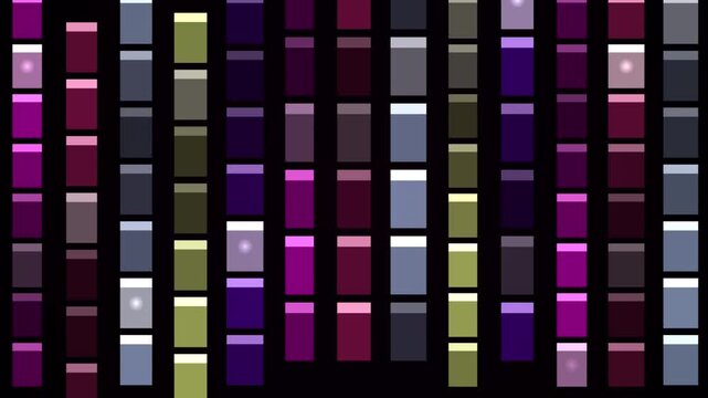 Abstract vertical bars of muted purple, pink and green gradient rectangles glow on a black background.