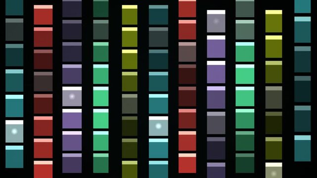 A black background displays vertical columns of diverse colorful gradient blocks representing a variety of hues and shades.