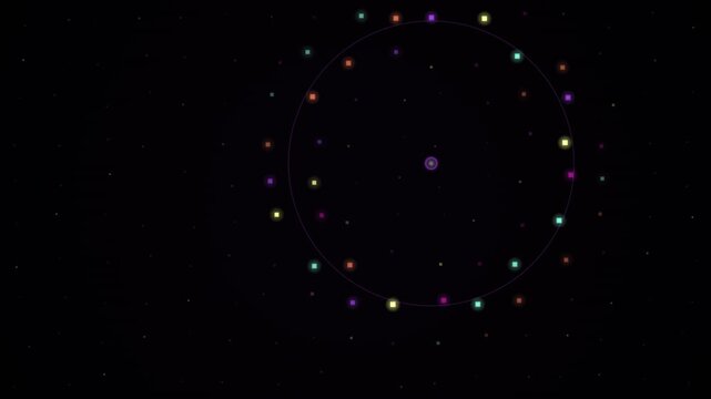 Glowing dots appear in a circular pattern against a dark background.