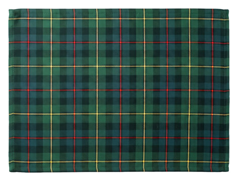 Green plaid fabric swatch with woven check pattern
