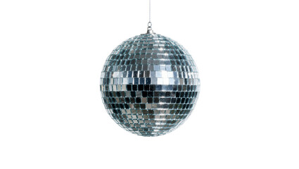 Obraz premium Shiny silver disco ball covered in small square mirrors, isolated on transparent background