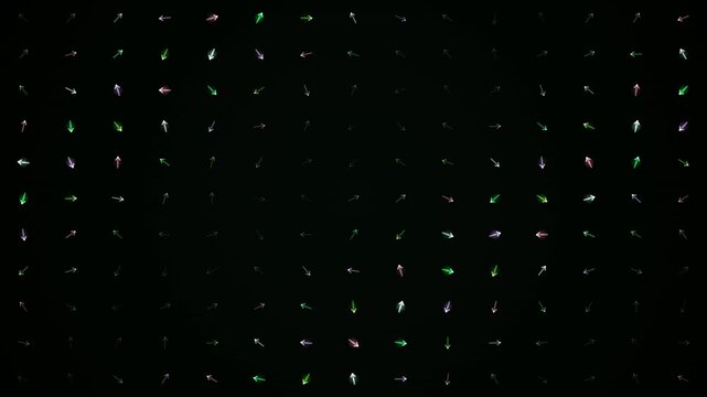 Rows of small colorful arrows float over a dark background.
