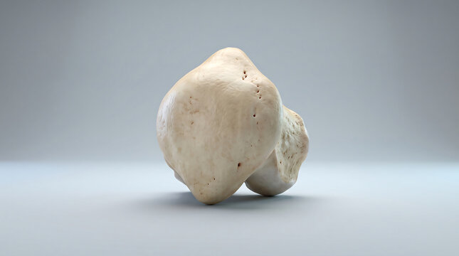 Isolated human patella kneecap bone anatomical model on light gray background showing detailed bone texture