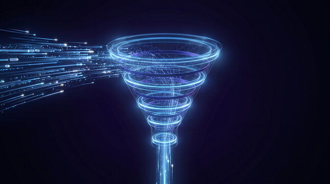 Big data processing funnel filtering digital information streams for marketing analytics and lead generation