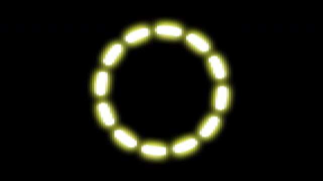 Pulsing yellow edge dashed glowing CRT screen style circle perfect loop for use with logos, etc. with black background