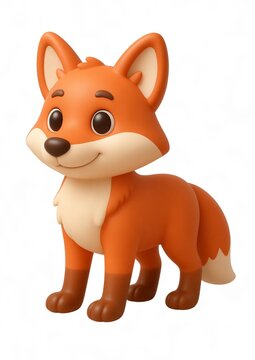 Cute 3D Fox Cartoon Character Smiling Isolated on White Background