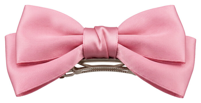 Large pink fabric bow hair clip with metal barrette