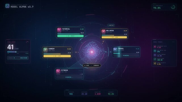 AI content ranking engine scoring social media posts with rising viral score interface