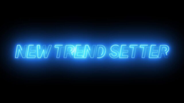 Neon sign displaying trendsetter text in dark studio environment with clean copy space