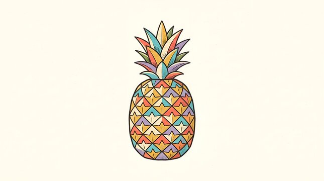 Unique and colorful pineapple illustration with a modern geometric mosaic design, radiating a vibrant tropical energy perfect for refreshing summer visuals